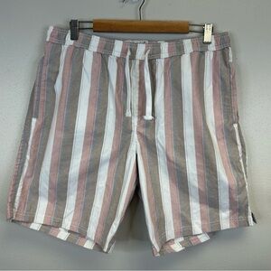 Free Planet Mens XL Cotton Blend Pink and Gray Striped Shorts Summer Surf Beach